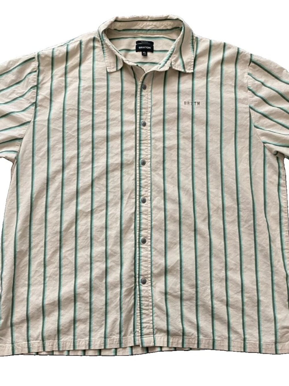 Brixton Cru Oxford Stripe Short Sleeve Cotton Blend Button-Up Shirt